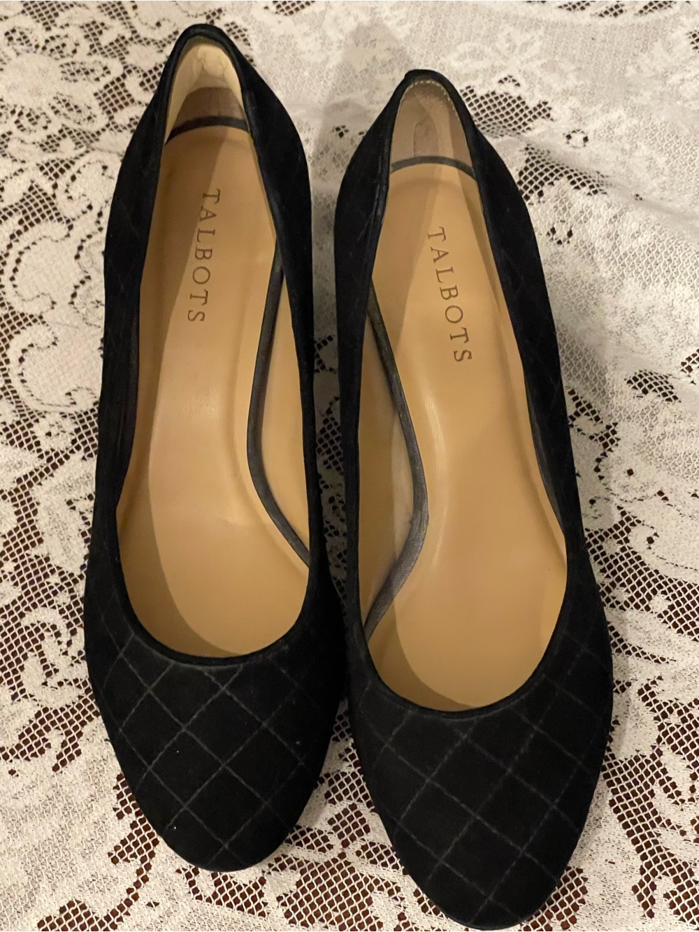 Talbots Black Quilted Suede Round-Toe Heels